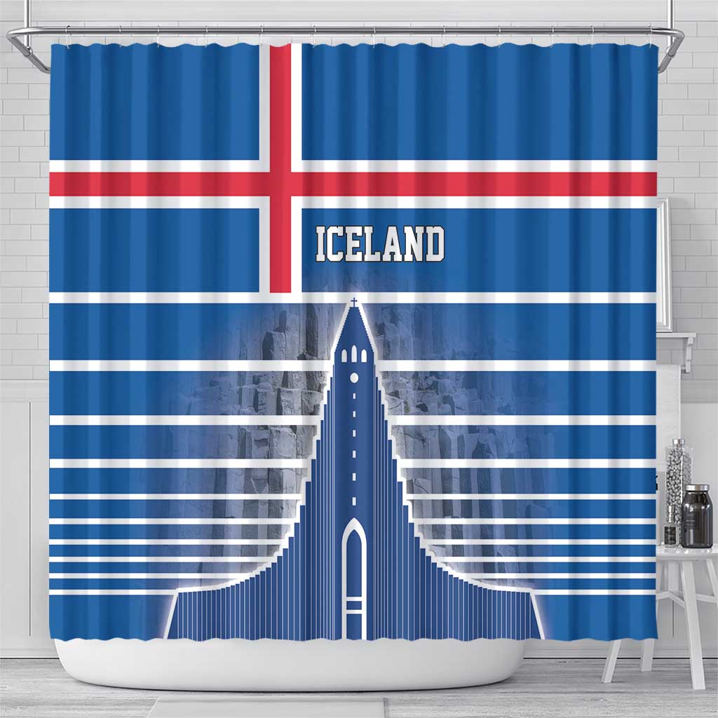 Iceland Hallgrimskirkja Church Shower Curtain Icelandic Flag Design - Wonder Print Shop