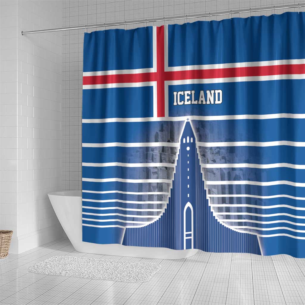 Iceland Hallgrimskirkja Church Shower Curtain Icelandic Flag Design - Wonder Print Shop