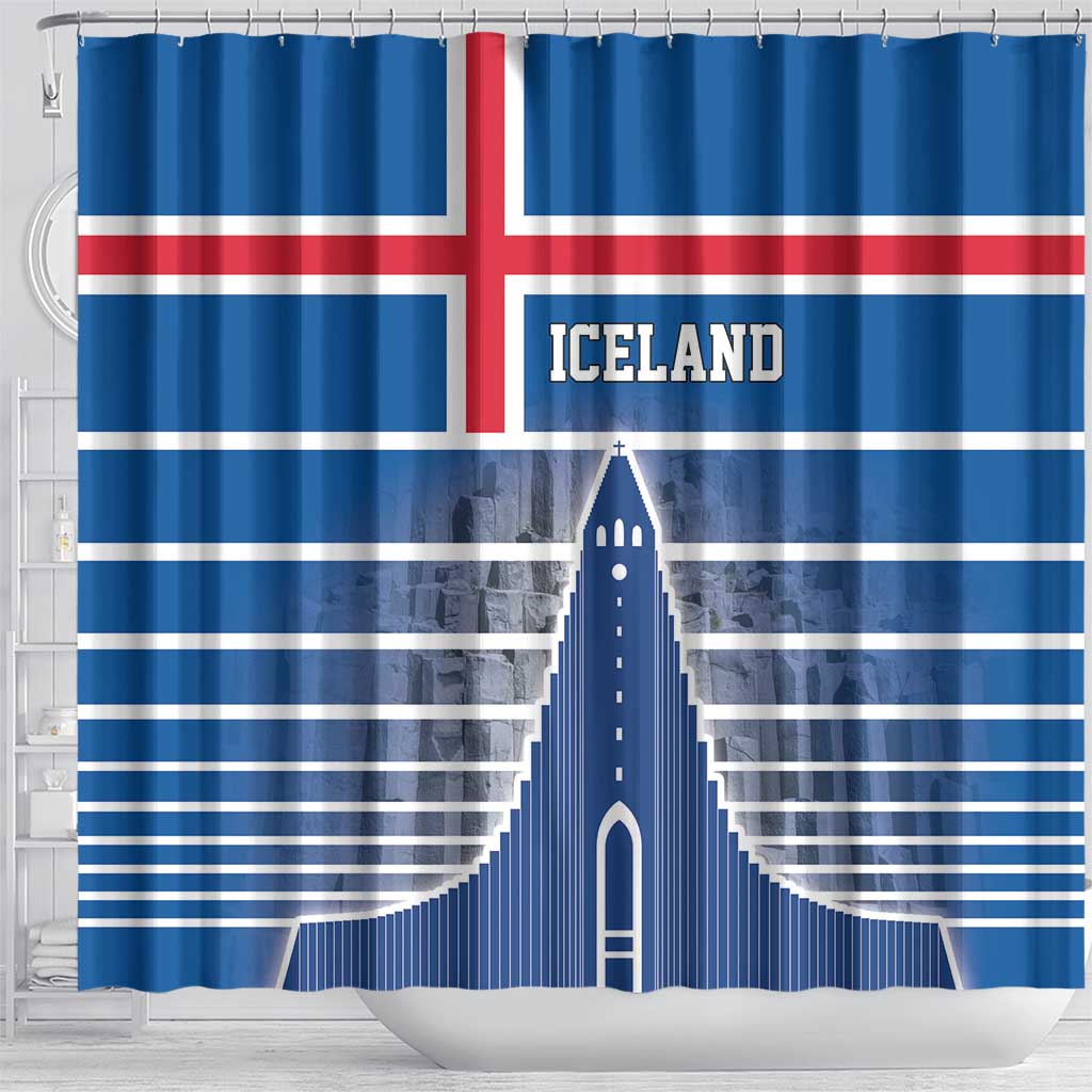 Iceland Hallgrimskirkja Church Shower Curtain Icelandic Flag Design - Wonder Print Shop