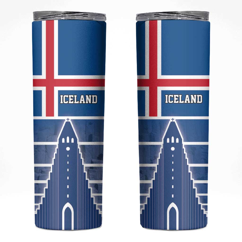 Iceland Hallgrimskirkja Church Skinny Tumbler Icelandic Flag Design - Wonder Print Shop