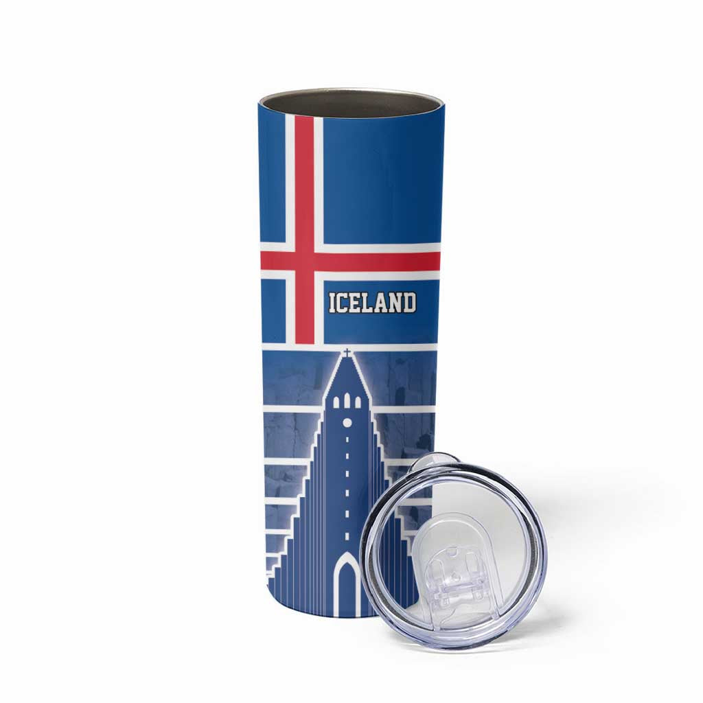Iceland Hallgrimskirkja Church Skinny Tumbler Icelandic Flag Design - Wonder Print Shop