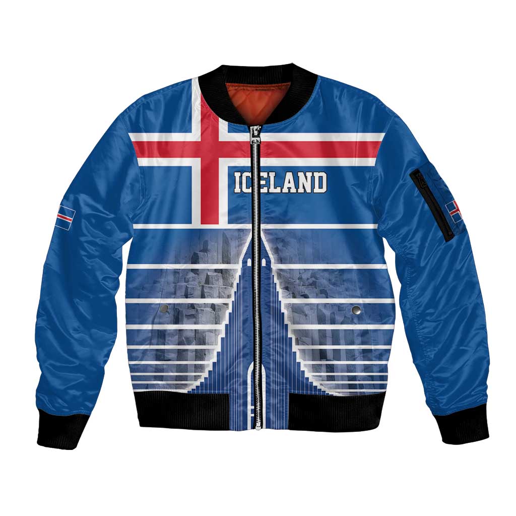 Iceland Hallgrimskirkja Church Sleeve Zip Bomber Jacket Icelandic Flag Design - undefined