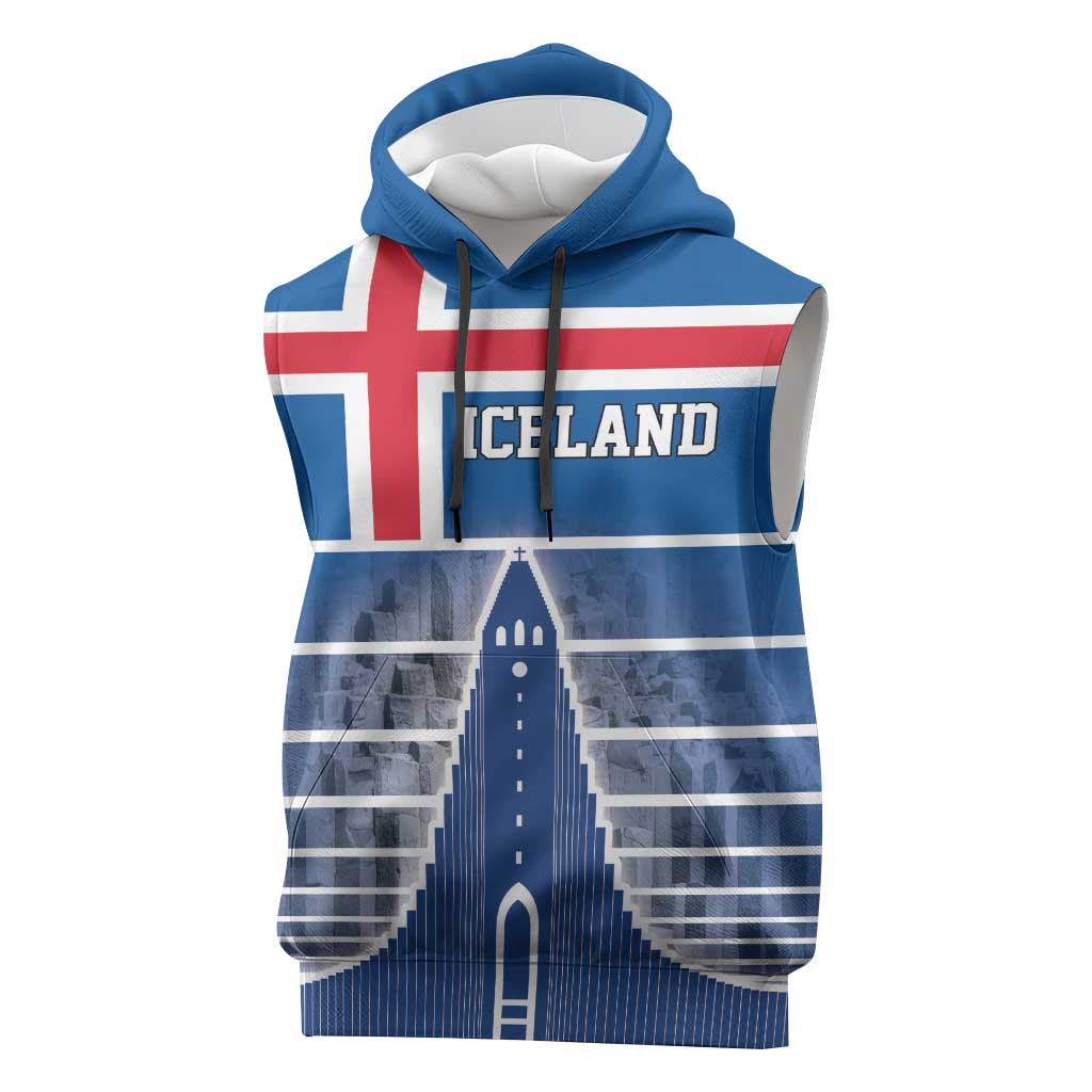 Iceland Hallgrimskirkja Church Sleeveless Hoodie Icelandic Flag Design - Wonder Print Shop