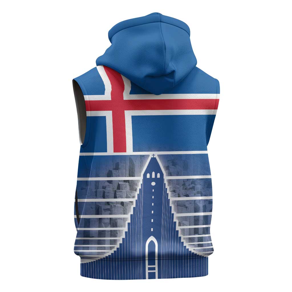 Iceland Hallgrimskirkja Church Sleeveless Hoodie Icelandic Flag Design - Wonder Print Shop