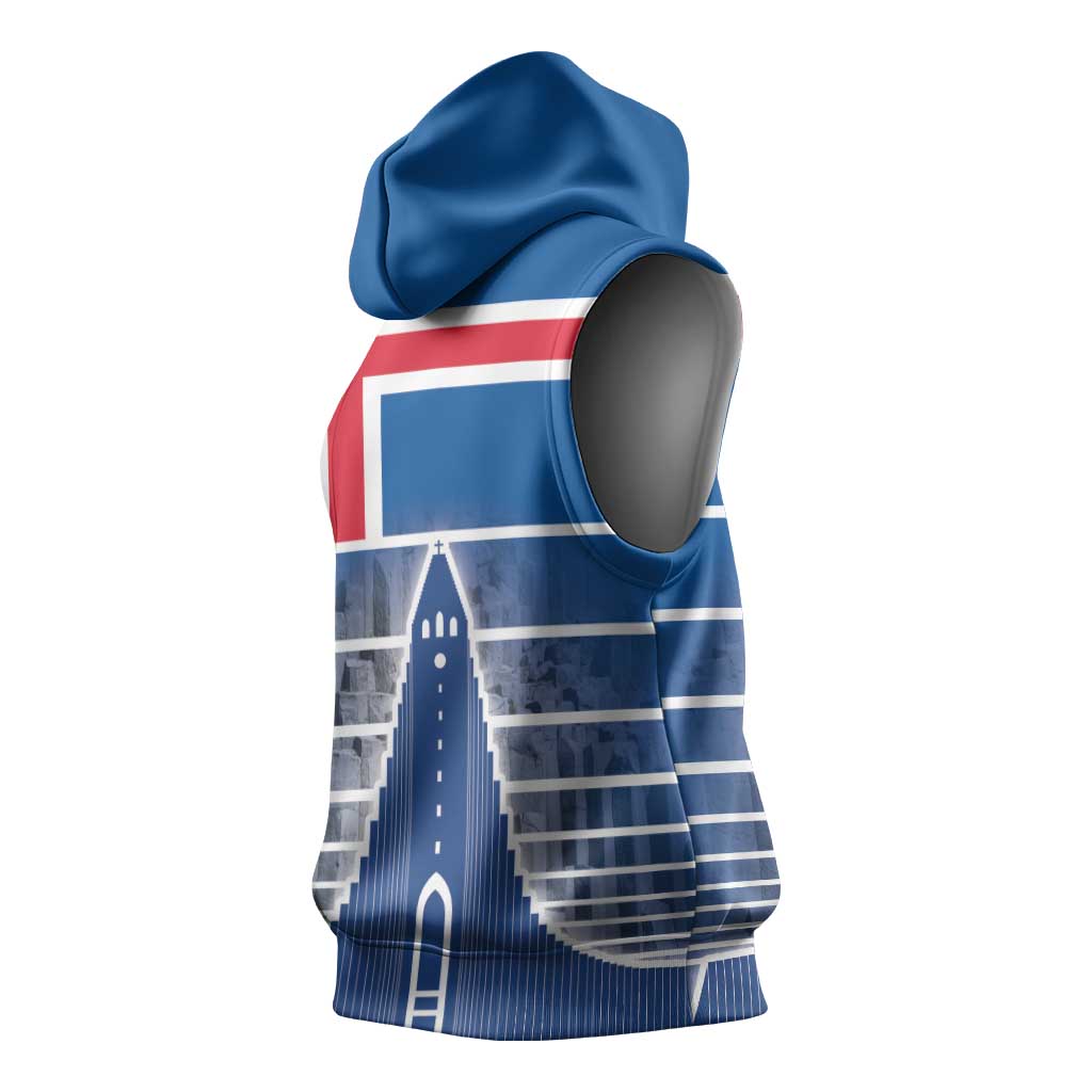 Iceland Hallgrimskirkja Church Sleeveless Hoodie Icelandic Flag Design - Wonder Print Shop