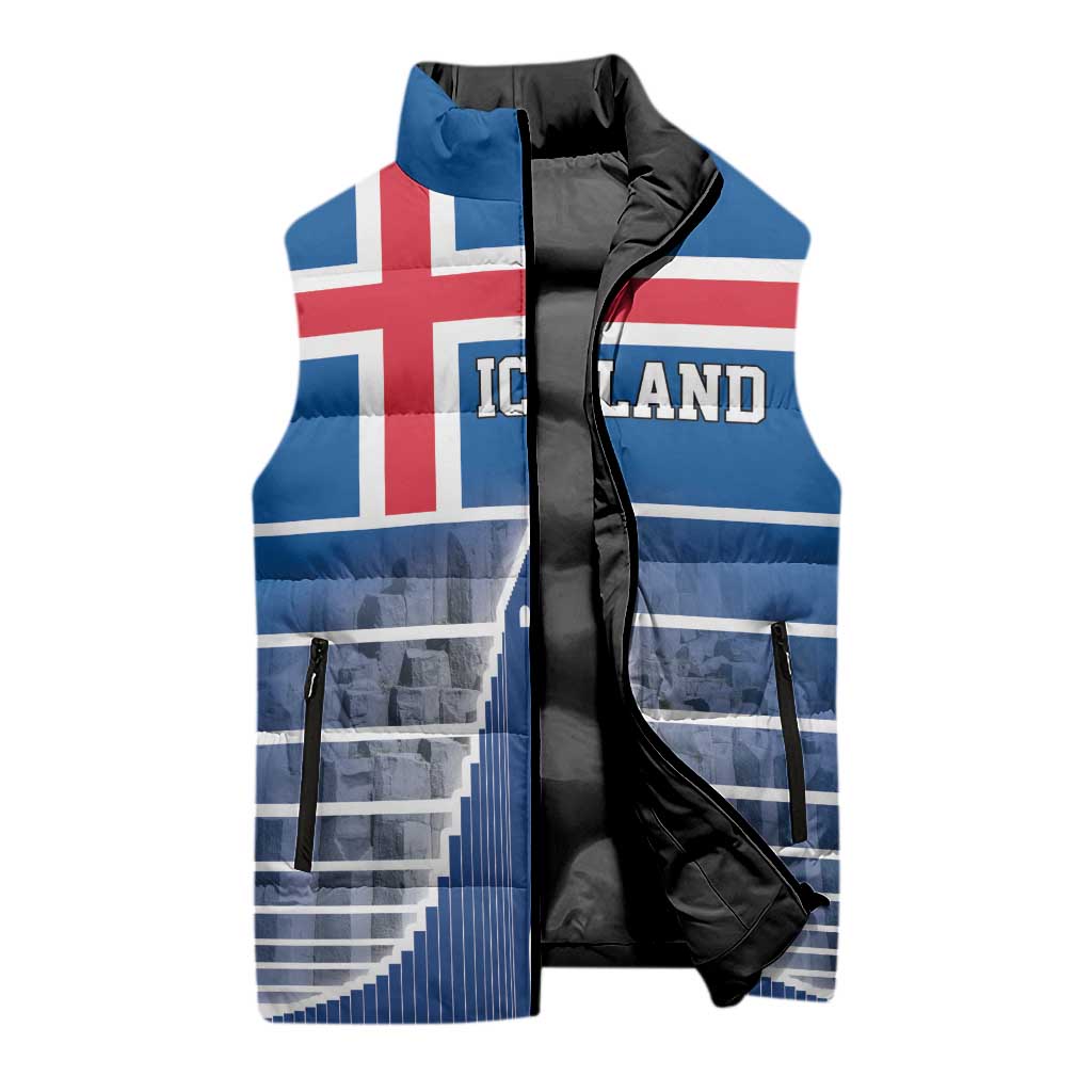 Iceland Hallgrimskirkja Church Sleeveless Puffer Jacket Icelandic Flag Design - Wonder Print Shop