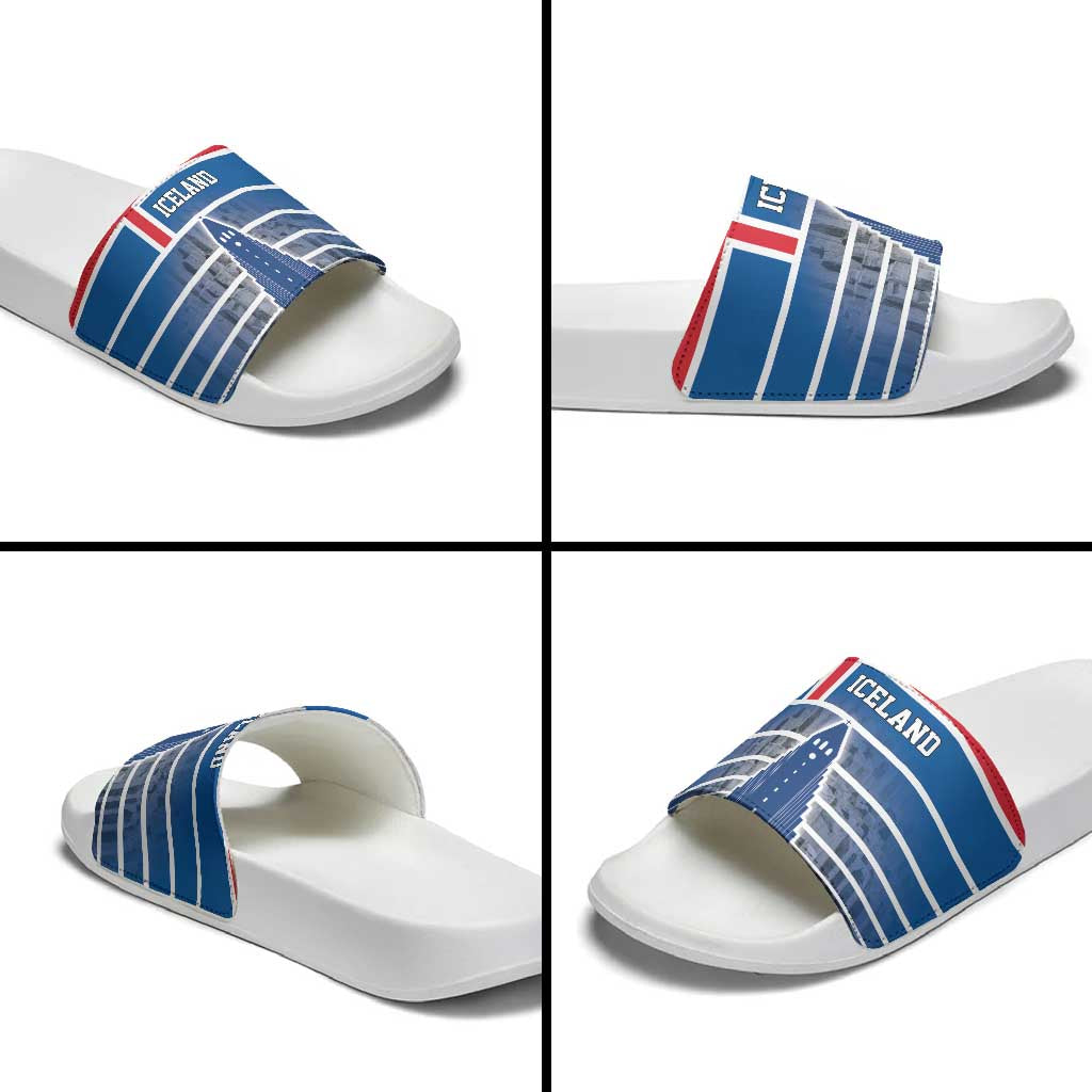 Iceland Hallgrimskirkja Church Slide Sandals Icelandic Flag Design - Wonder Print Shop