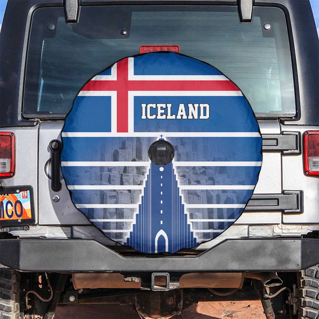 Iceland Hallgrimskirkja Church Spare Tire Cover Icelandic Flag Design - Wonder Print Shop