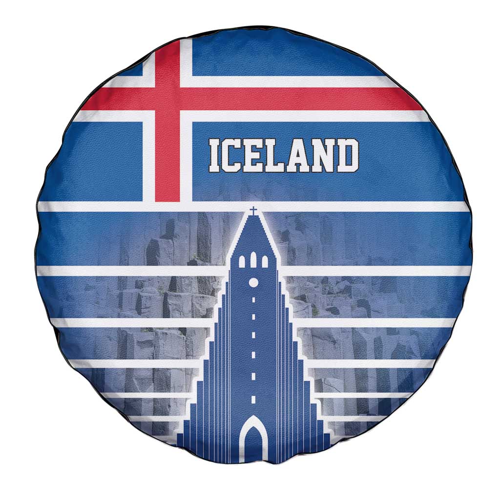 Iceland Hallgrimskirkja Church Spare Tire Cover Icelandic Flag Design - Wonder Print Shop