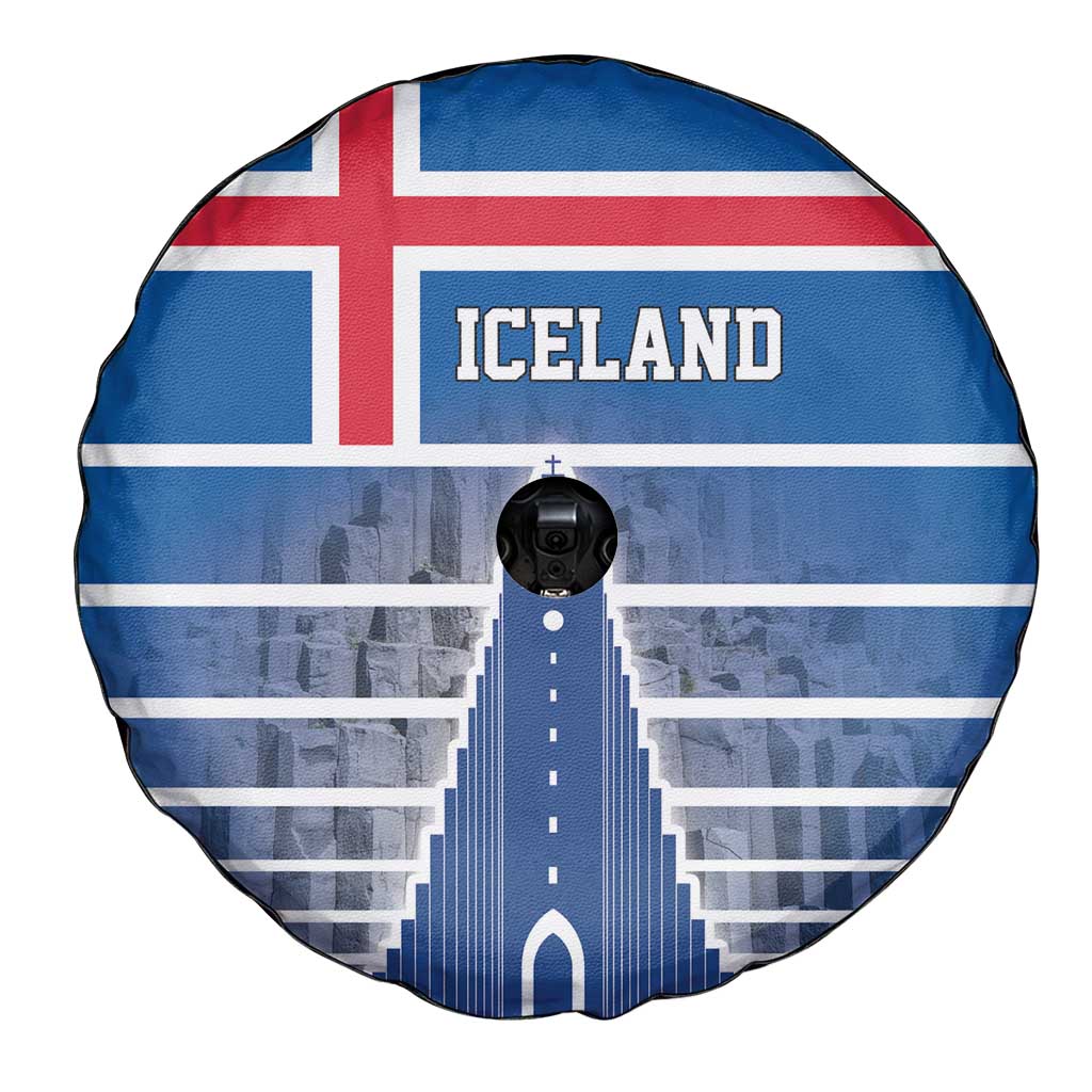 Iceland Hallgrimskirkja Church Spare Tire Cover Icelandic Flag Design - Wonder Print Shop
