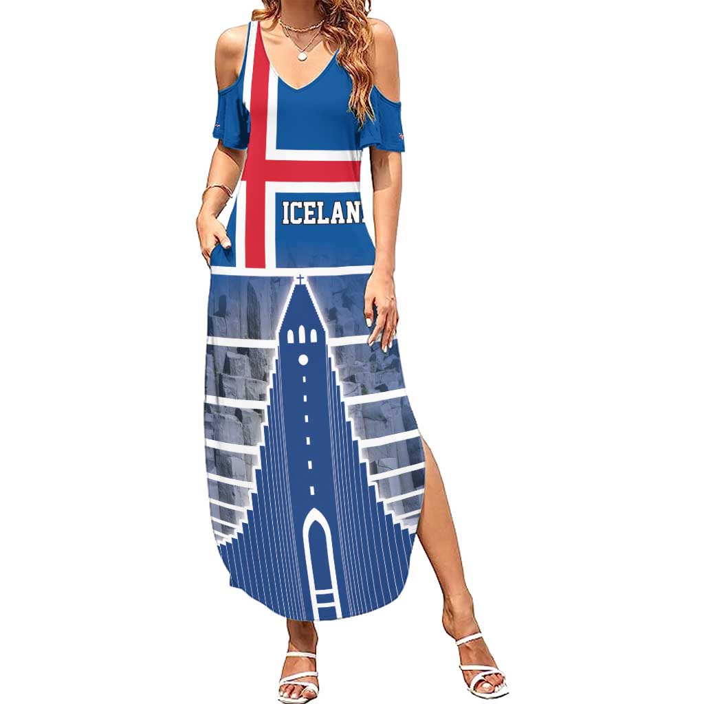 Iceland Hallgrimskirkja Church Summer Maxi Dress Icelandic Flag Design - Wonder Print Shop