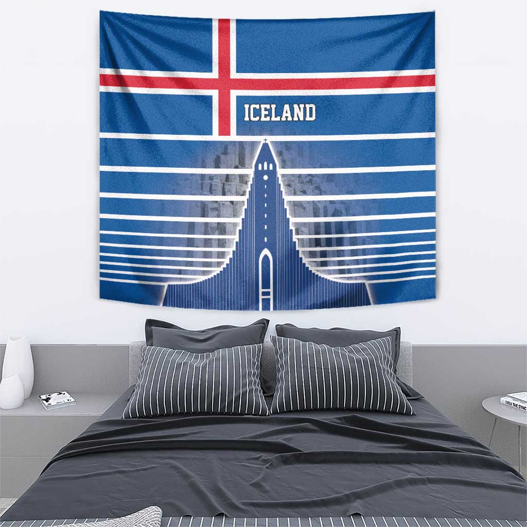 Iceland Hallgrimskirkja Church Tapestry Icelandic Flag Design - Wonder Print Shop