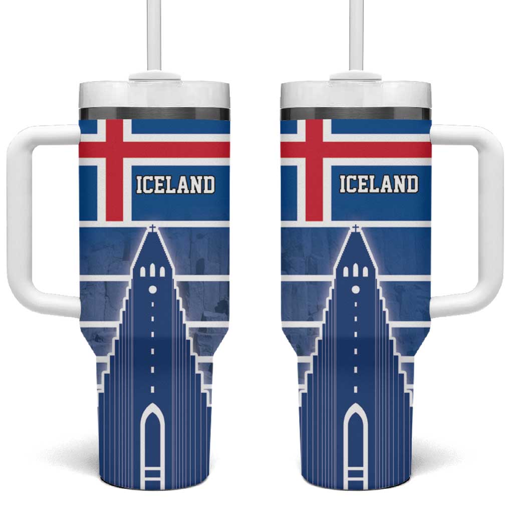 Iceland Hallgrimskirkja Church Tumbler With Handle Icelandic Flag Design - Wonder Print Shop