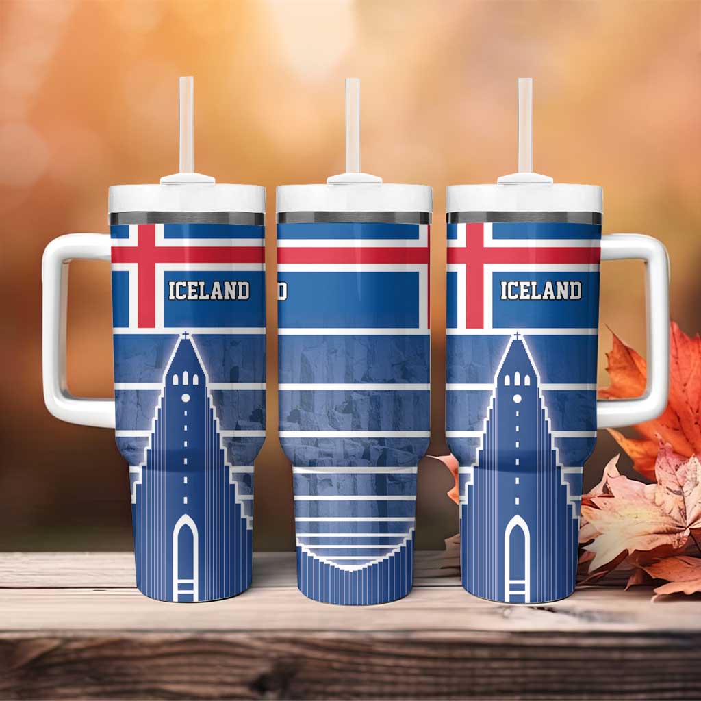Iceland Hallgrimskirkja Church Tumbler With Handle Icelandic Flag Design - Wonder Print Shop