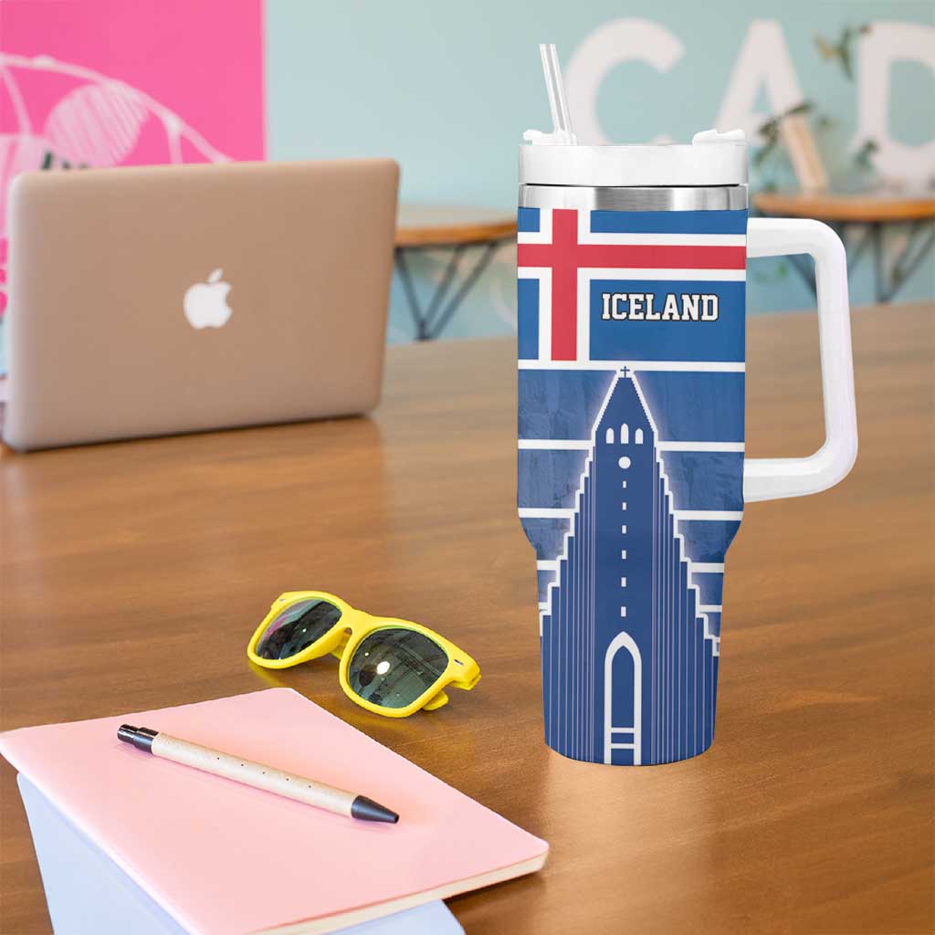 Iceland Hallgrimskirkja Church Tumbler With Handle Icelandic Flag Design - Wonder Print Shop