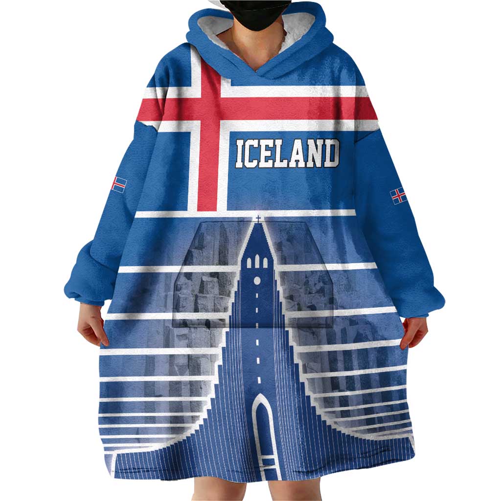 Iceland Hallgrimskirkja Church Wearable Blanket Hoodie Icelandic Flag Design - Wonder Print Shop