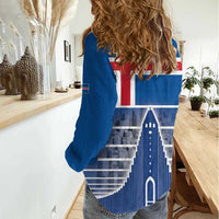 Iceland Hallgrimskirkja Church Women Casual Shirt Icelandic Flag Design - Wonder Print Shop