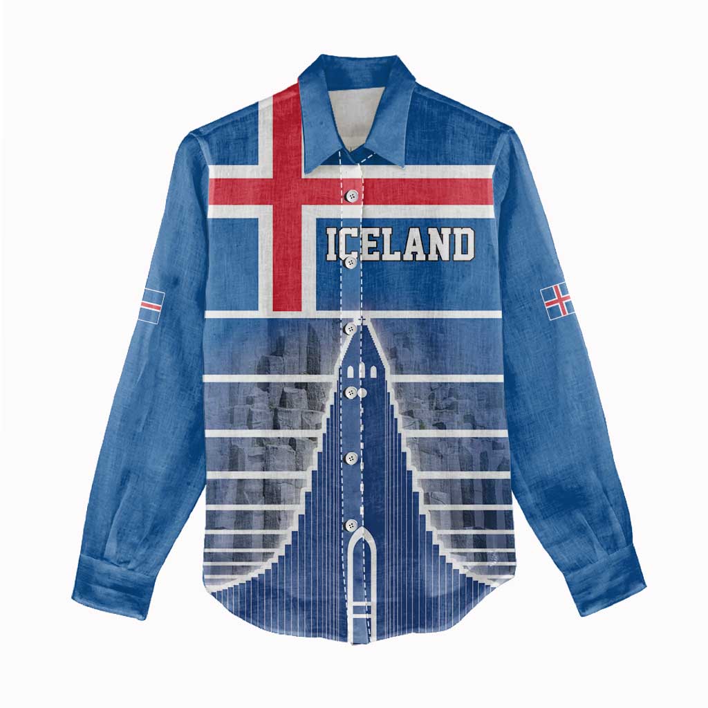 Iceland Hallgrimskirkja Church Women Casual Shirt Icelandic Flag Design - Wonder Print Shop