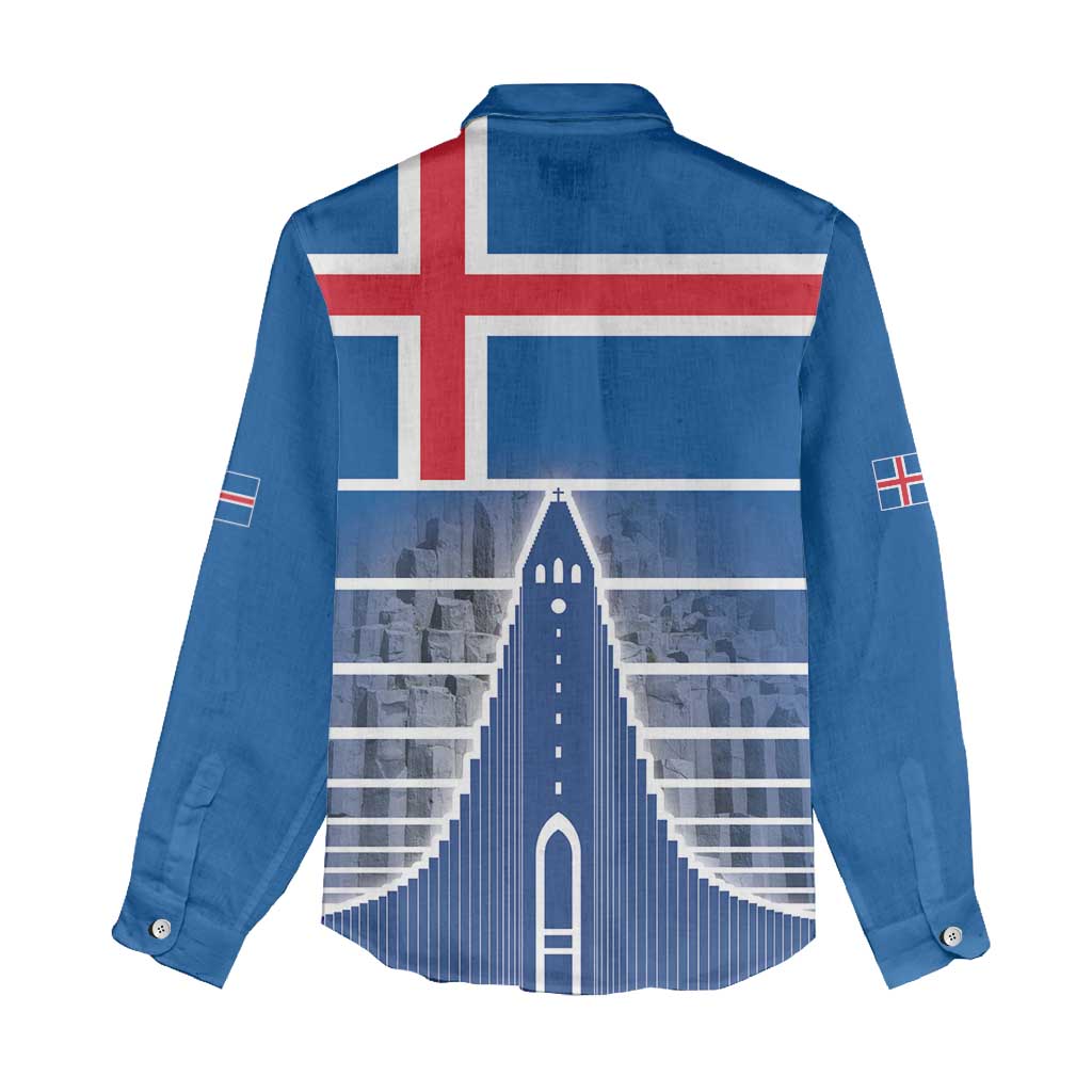 Iceland Hallgrimskirkja Church Women Casual Shirt Icelandic Flag Design - Wonder Print Shop
