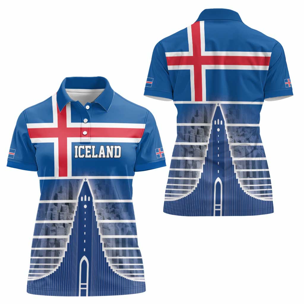 Iceland Hallgrimskirkja Church Women Polo Shirt Icelandic Flag Design - Wonder Print Shop
