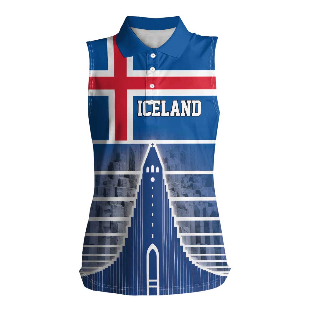 Iceland Hallgrimskirkja Church Women Sleeveless Polo Shirt Icelandic Flag Design - Wonder Print Shop