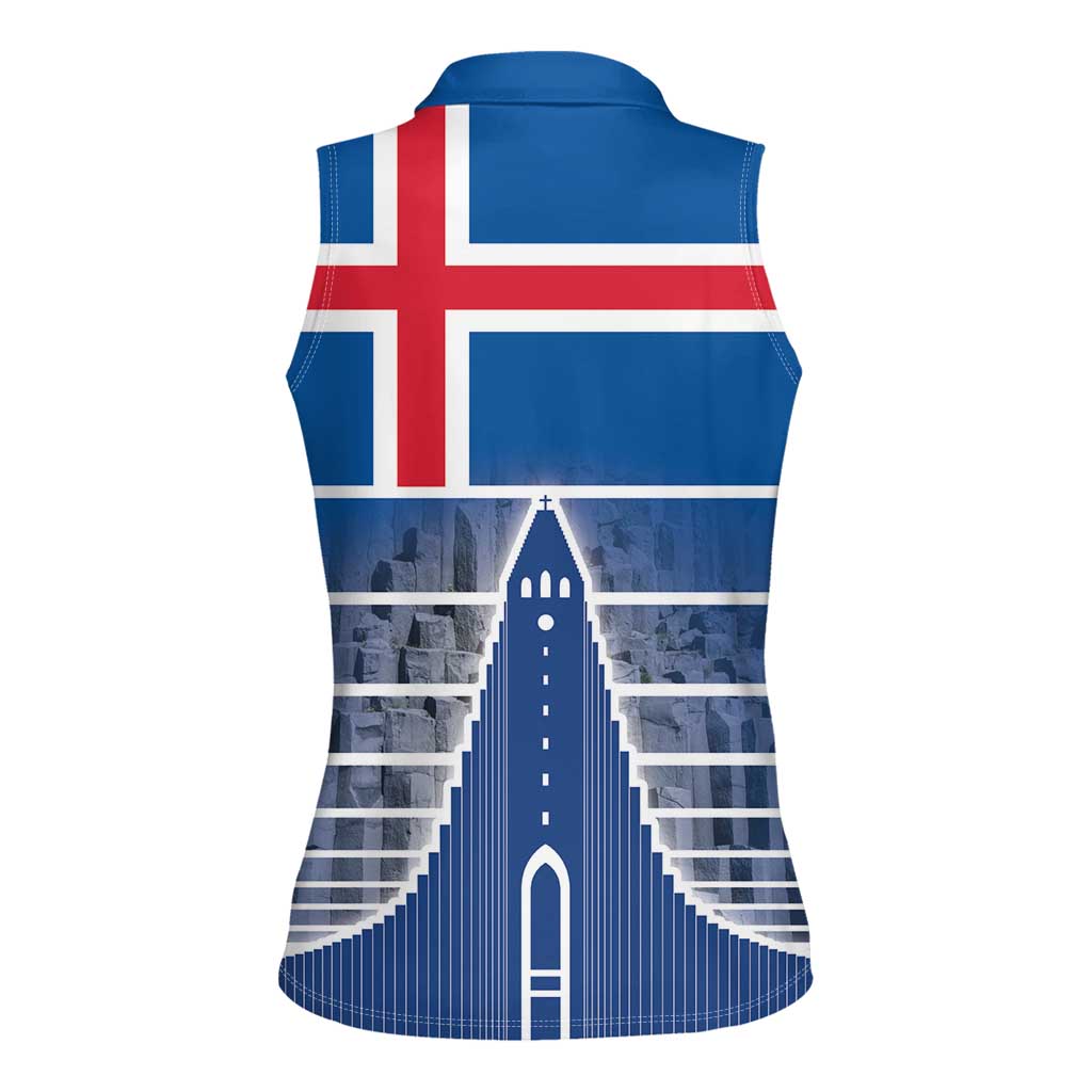 Iceland Hallgrimskirkja Church Women Sleeveless Polo Shirt Icelandic Flag Design - Wonder Print Shop