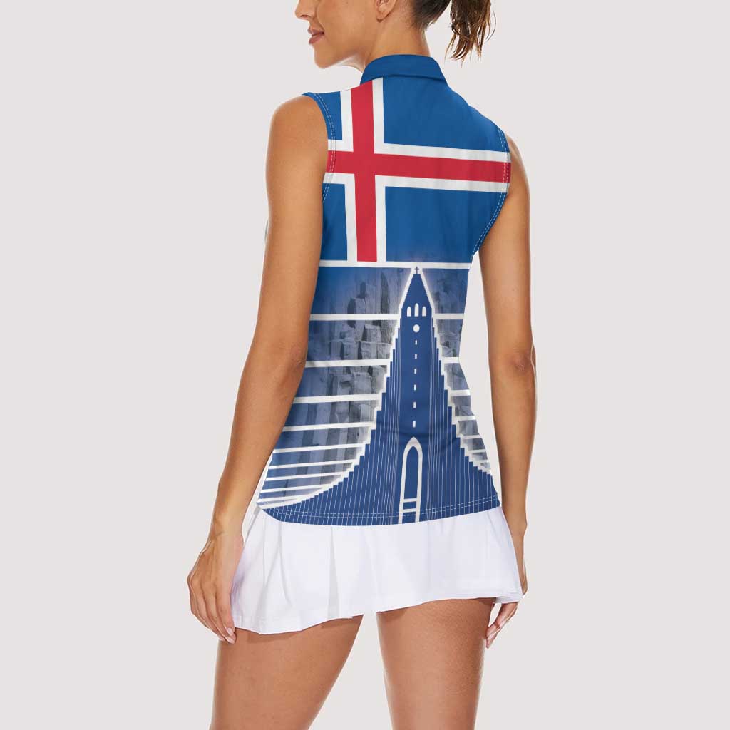 Iceland Hallgrimskirkja Church Women Sleeveless Polo Shirt Icelandic Flag Design - Wonder Print Shop