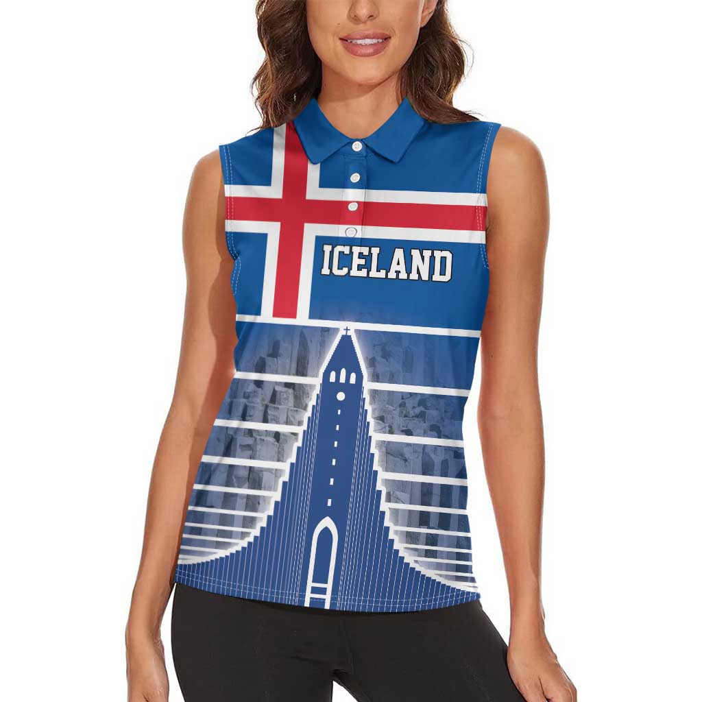 Iceland Hallgrimskirkja Church Women Sleeveless Polo Shirt Icelandic Flag Design - Wonder Print Shop