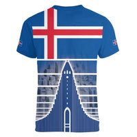 Iceland Hallgrimskirkja Church Women V-Neck T-Shirt Icelandic Flag Design - Wonder Print Shop