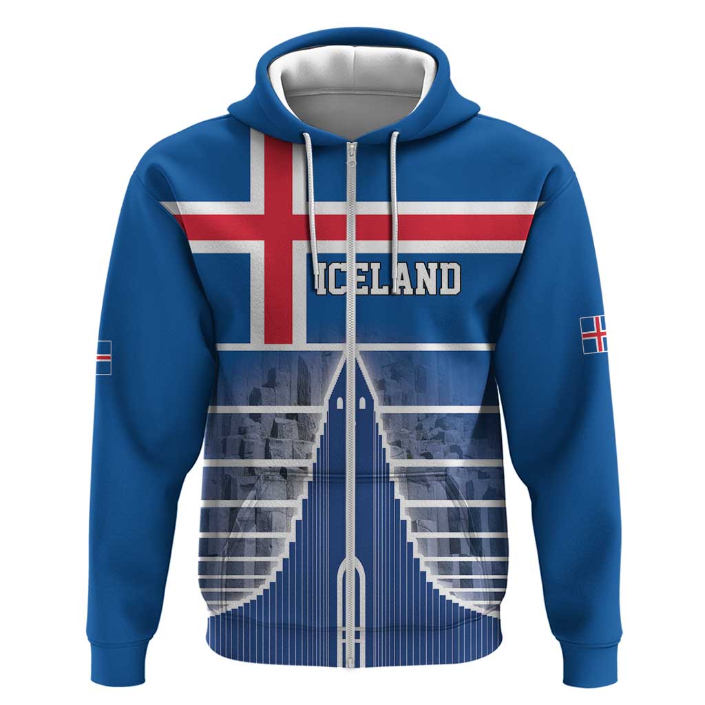 Iceland Hallgrimskirkja Church Zip Hoodie Icelandic Flag Design - Wonder Print Shop