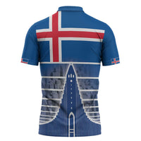Iceland Hallgrimskirkja Church Zipper Polo Shirt Icelandic Flag Design - Wonder Print Shop