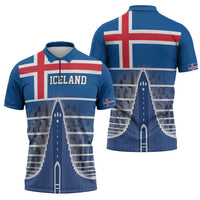 Iceland Hallgrimskirkja Church Zipper Polo Shirt Icelandic Flag Design - Wonder Print Shop
