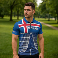 Iceland Hallgrimskirkja Church Zipper Polo Shirt Icelandic Flag Design - Wonder Print Shop