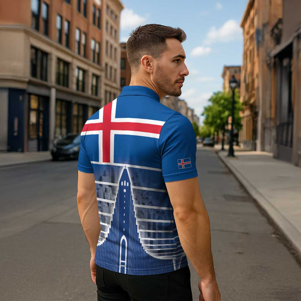 Iceland Hallgrimskirkja Church Zipper Polo Shirt Icelandic Flag Design - Wonder Print Shop