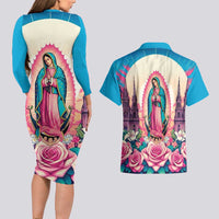 Our Lady of Guadalupe Couples Matching Long Sleeve Bodycon Dress and Hawaiian Shirt Virgin Mary of Mexico - Wonder Print Shop