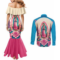 Our Lady of Guadalupe Couples Matching Mermaid Dress and Long Sleeve Button Shirt Virgin Mary of Mexico - Wonder Print Shop