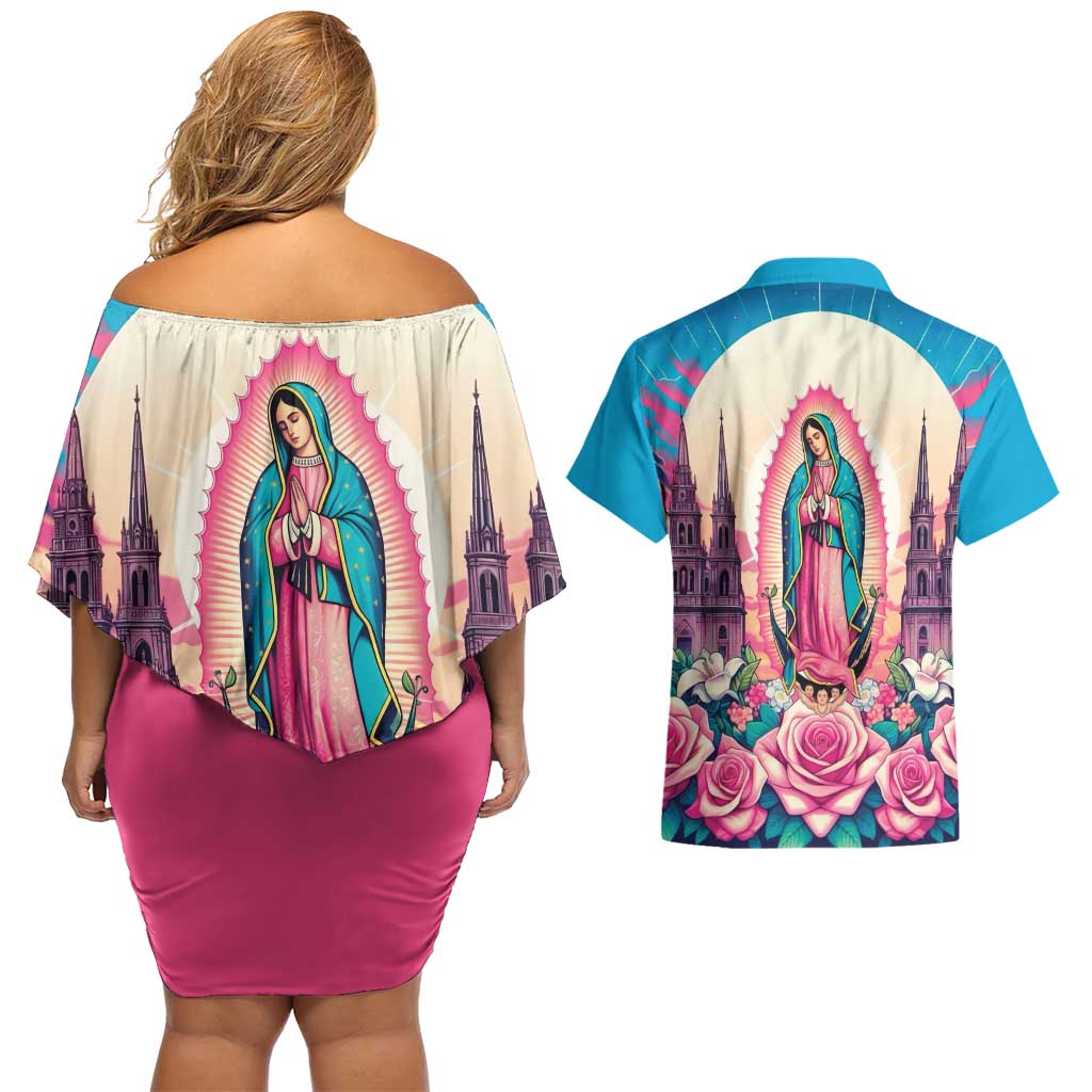Our Lady of Guadalupe Couples Matching Off Shoulder Short Dress and Hawaiian Shirt Virgin Mary of Mexico - Wonder Print Shop