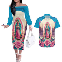 Our Lady of Guadalupe Couples Matching Off The Shoulder Long Sleeve Dress and Hawaiian Shirt Virgin Mary of Mexico - Wonder Print Shop