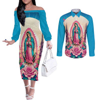 Our Lady of Guadalupe Couples Matching Off The Shoulder Long Sleeve Dress and Long Sleeve Button Shirt Virgin Mary of Mexico - Wonder Print Shop