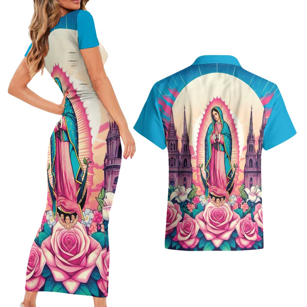 Our Lady of Guadalupe Couples Matching Short Sleeve Bodycon Dress and Hawaiian Shirt Virgin Mary of Mexico - Wonder Print Shop
