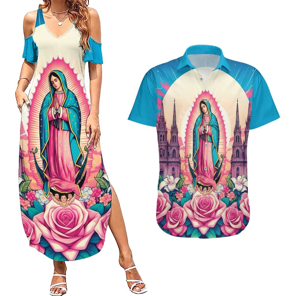 Our Lady of Guadalupe Couples Matching Summer Maxi Dress and Hawaiian Shirt Virgin Mary of Mexico - Wonder Print Shop