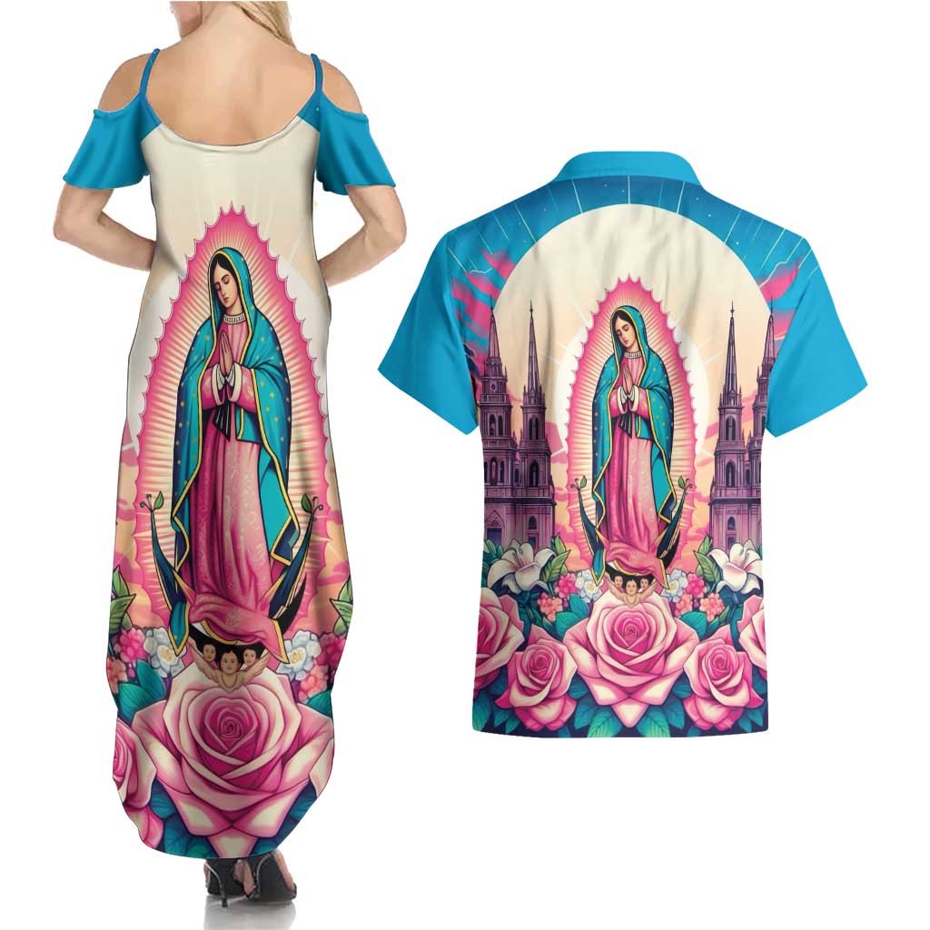 Our Lady of Guadalupe Couples Matching Summer Maxi Dress and Hawaiian Shirt Virgin Mary of Mexico - Wonder Print Shop