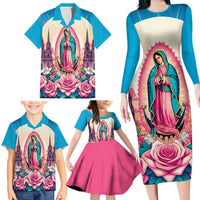 Our Lady of Guadalupe Family Matching Long Sleeve Bodycon Dress and Hawaiian Shirt Virgin Mary of Mexico - Wonder Print Shop