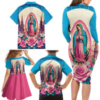 Our Lady of Guadalupe Family Matching Long Sleeve Bodycon Dress and Hawaiian Shirt Virgin Mary of Mexico - Wonder Print Shop