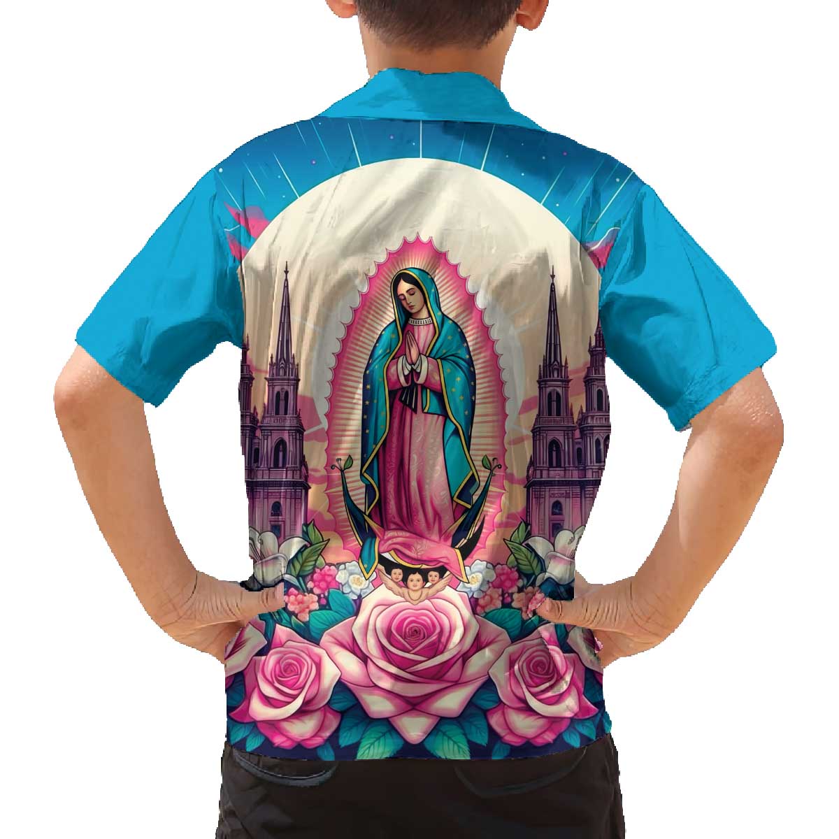 Our Lady of Guadalupe Family Matching Off The Shoulder Long Sleeve Dress and Hawaiian Shirt Virgin Mary of Mexico - Wonder Print Shop