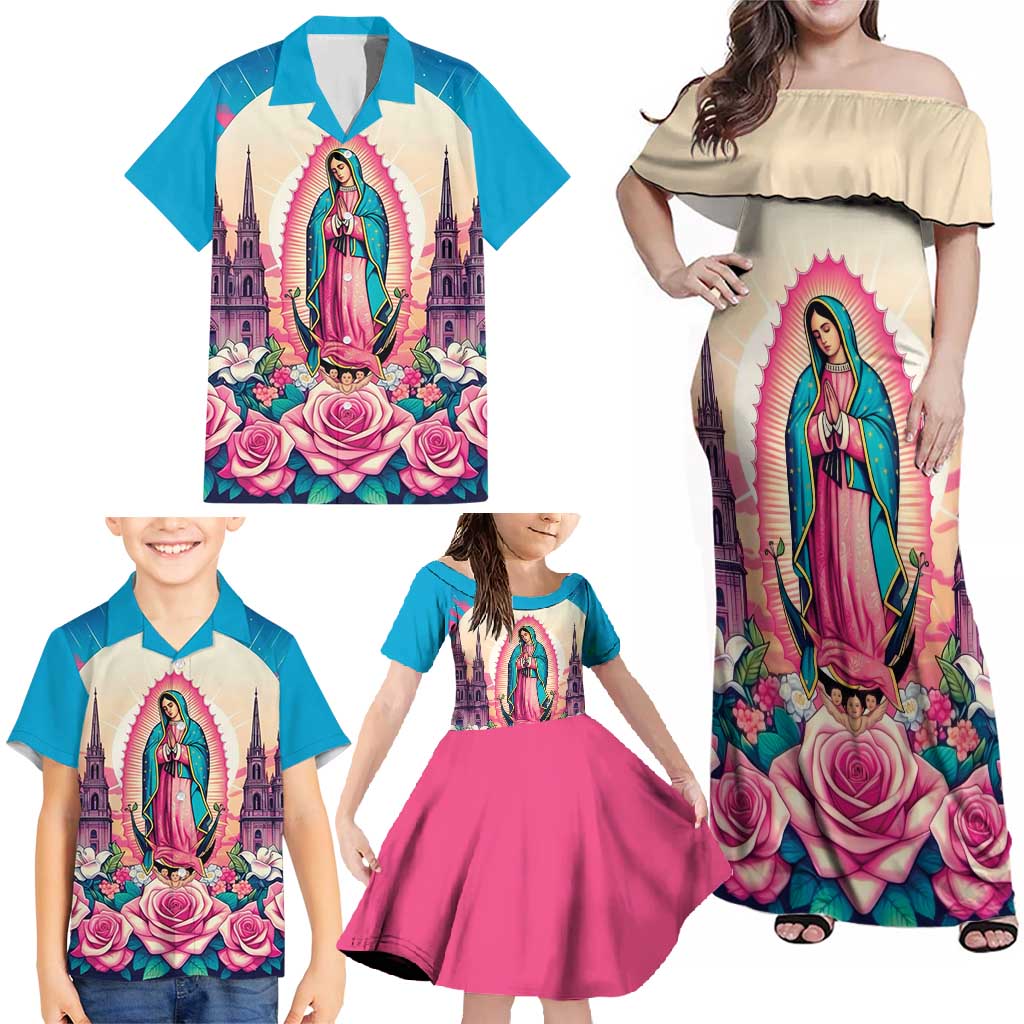 Our Lady of Guadalupe Family Matching Off Shoulder Maxi Dress and Hawaiian Shirt Virgin Mary of Mexico - undefined