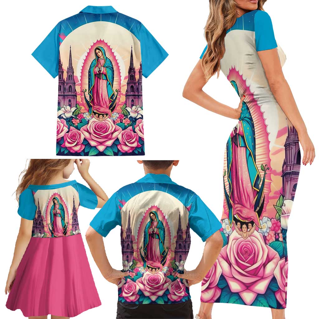 Our Lady of Guadalupe Family Matching Short Sleeve Bodycon Dress and Hawaiian Shirt Virgin Mary of Mexico - Wonder Print Shop