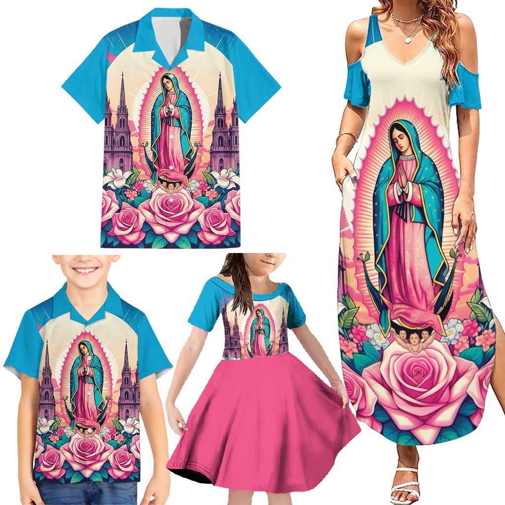 Our Lady of Guadalupe Family Matching Summer Maxi Dress and Hawaiian Shirt Virgin Mary of Mexico - Wonder Print Shop