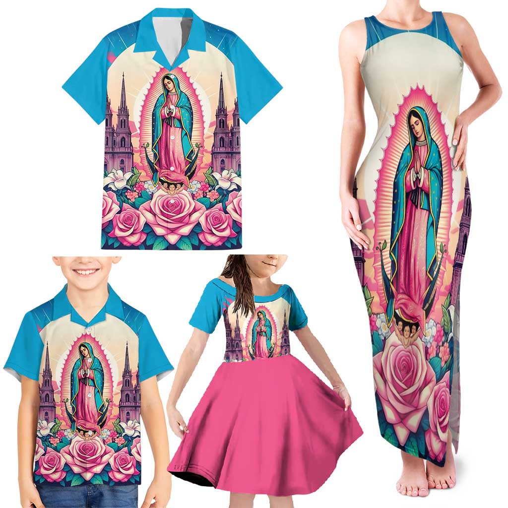 Our Lady of Guadalupe Family Matching Tank Maxi Dress and Hawaiian Shirt Virgin Mary of Mexico - Wonder Print Shop