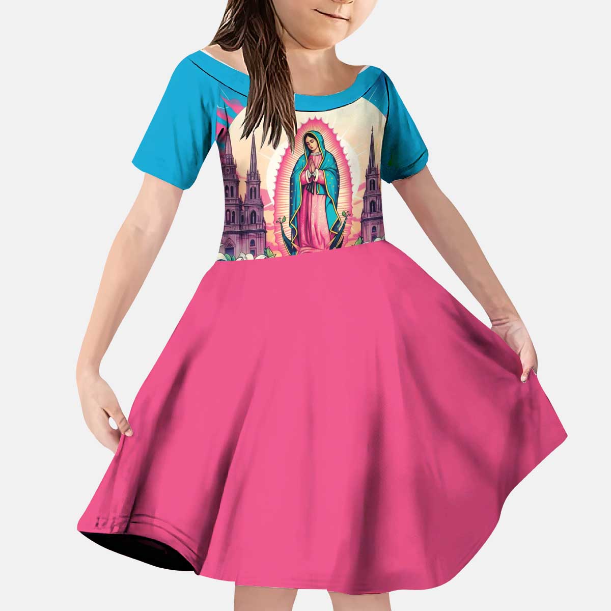 Our Lady of Guadalupe Kid Short Sleeve Dress Virgin Mary of Mexico - Wonder Print Shop